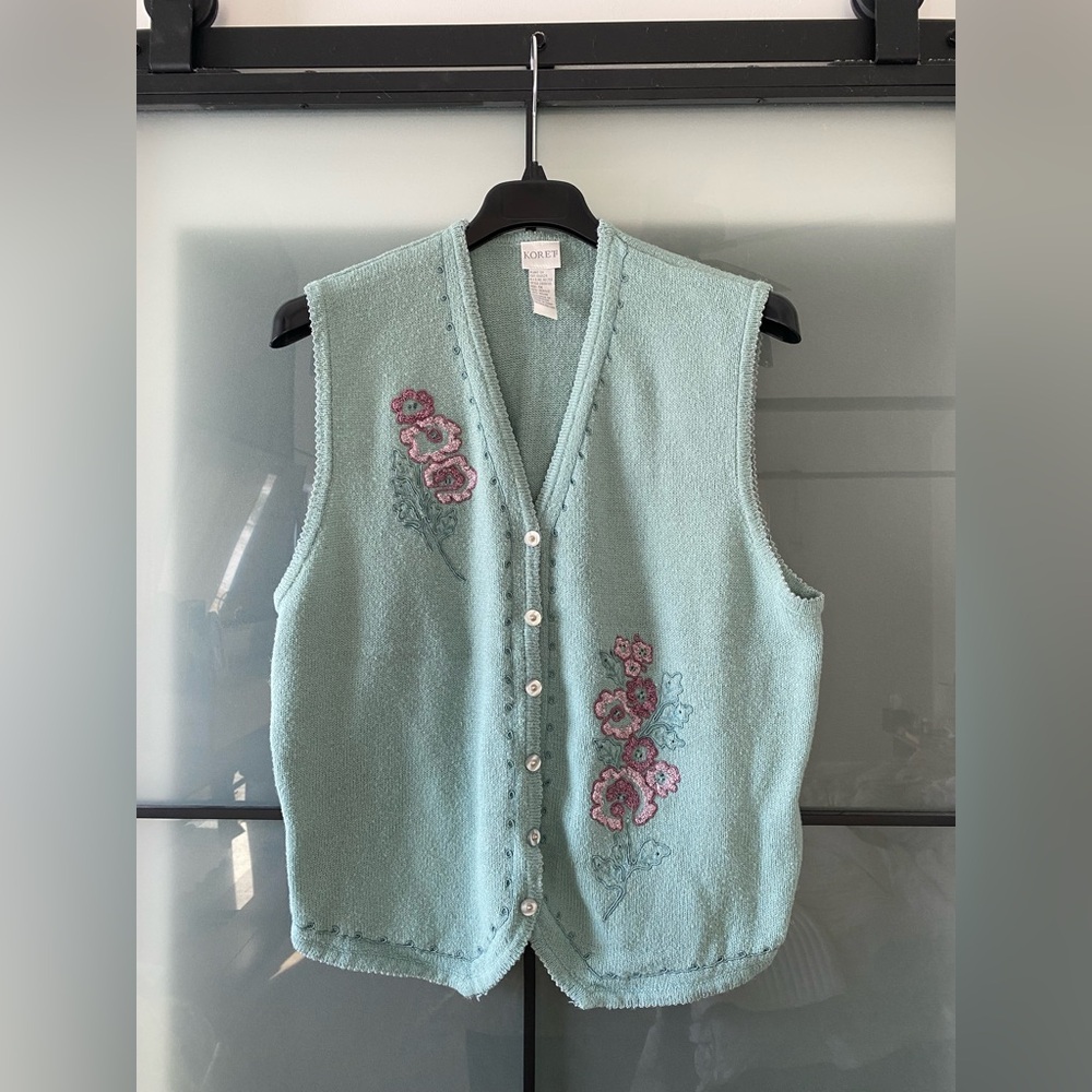 Vintage Koret Floral Embroidered Knit Vest